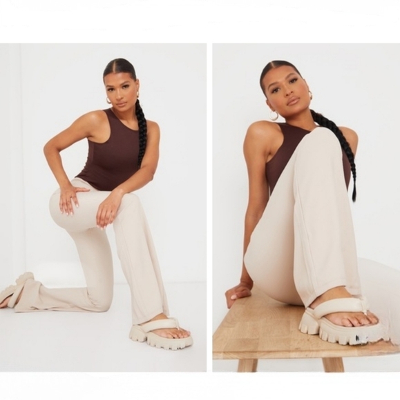 PrettyLittleThing Cream Toe Post Cleated Sole Chunky Sandals Size 39 (8) - Picture 2 of 14